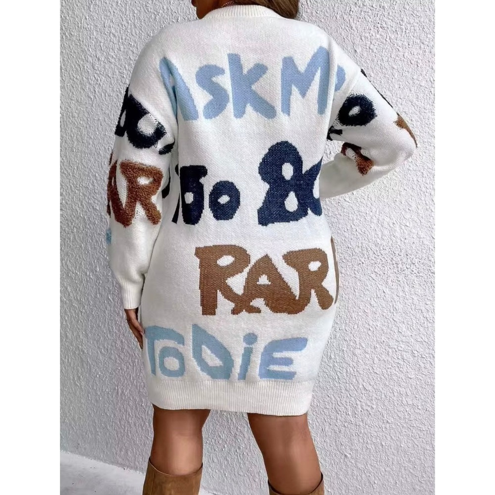 SHEIN Curve Letter Pattern Drop Shoulder Sweater Dress White Plus 2XL US 16 - Picture 8 of 9